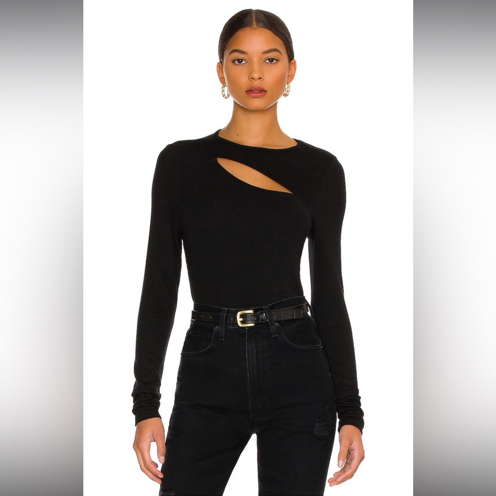 Verge Peek A Boo Long Sleeve Top in Black